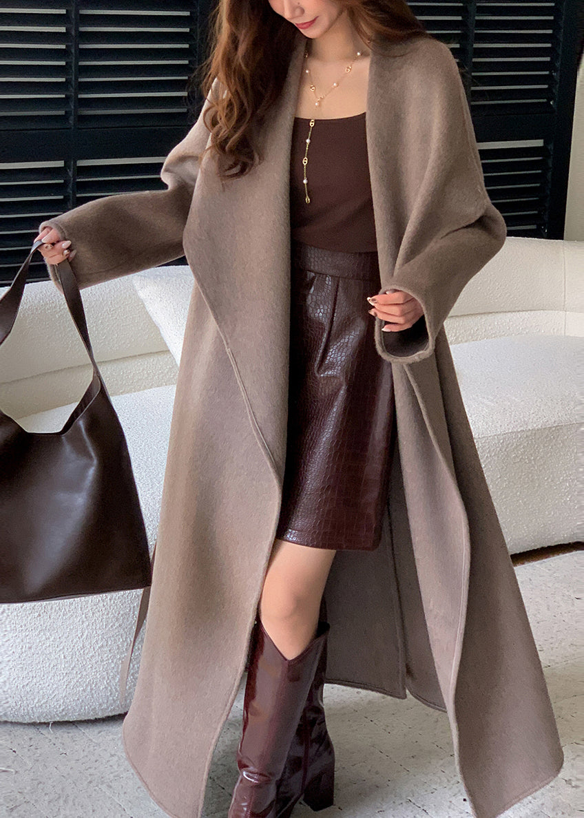 Brown Peter Pan Collar Oversized Woolen Coat Winter