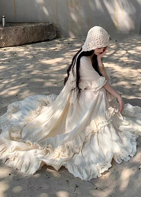 White Exra Large Hem Cotton Vacation Dress Summer