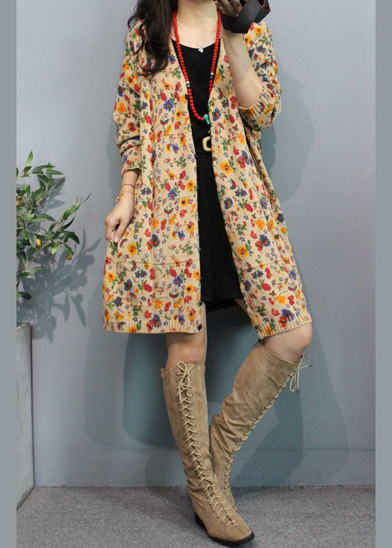 Organic Apricot V Neck Print Button Fall Sweater Cardigans