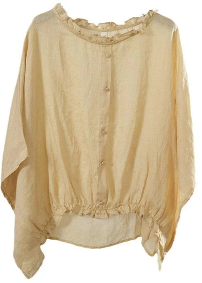 Yellow Ruffled Button Fall Half Sleeve Top