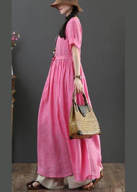 Style Rose O-neck Long Maxi Summer Linen Dress