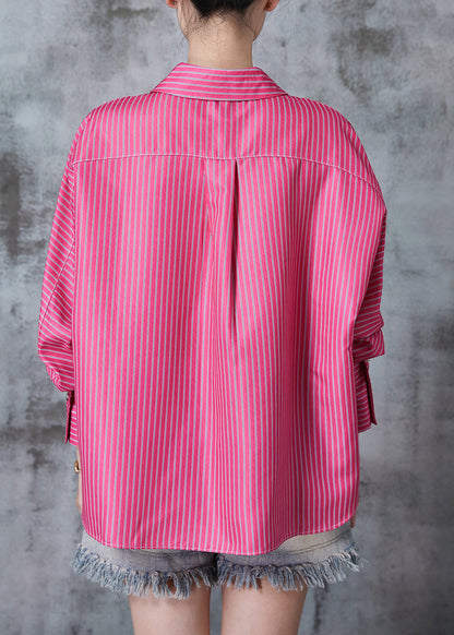 Rose Peter Pan Collar Striped Cotton Shirts Fall