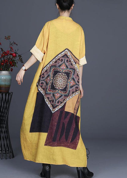 French Yellow Silk Long Spring Dress
