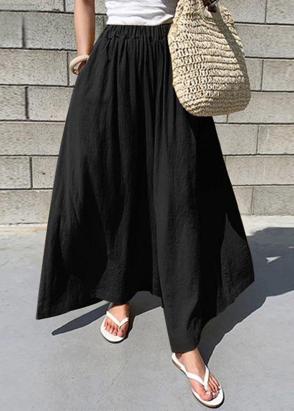 Elastic Waist Cotton Loose Wide Leg Pants With Pockets