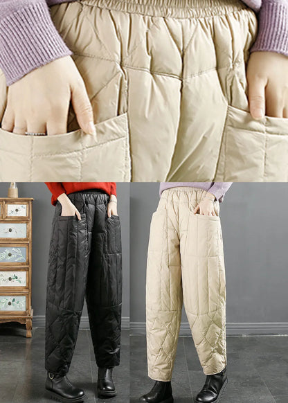Black Pockets Patchwork Thick Duck Down Filled Pants