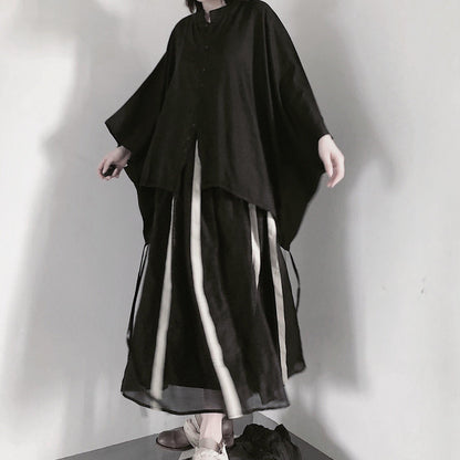 Art Black Clothes for Stand Collar Batwing Sleeve Baggy Shirts