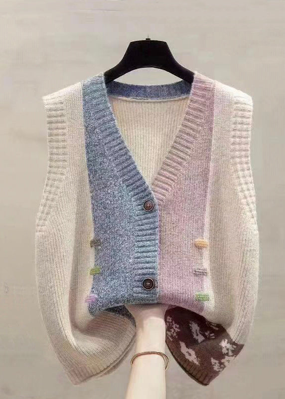 Colorblock V Neck Patchwork Knit Vests Spring