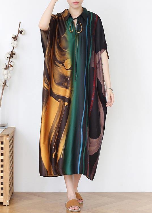 Diy Green Print Tie Mid Summer Chiffon Dress