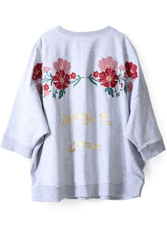 Grey Loose Batwing Sleeve Print Fall Sweatshirt Street Wear