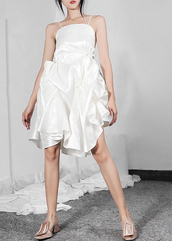 White Bowasymmetrical Summer Spaghetti Strap Dress
