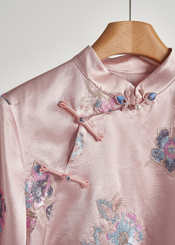 Pink Sequins Embroidered Silk Coats Fall