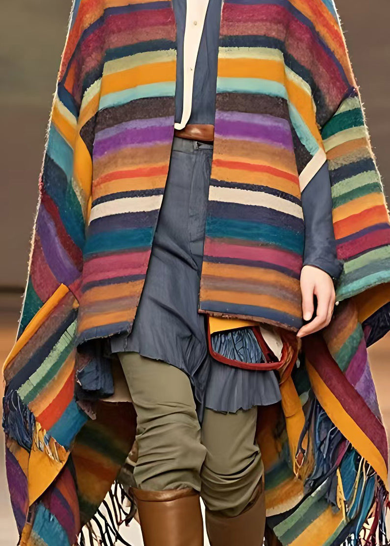 Rainbow V Neck Tassel Low High Design Woolen Coats Fall