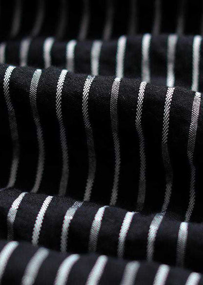 Street Black Striped Zippered Pockets Fall Jacket Long Sleeve