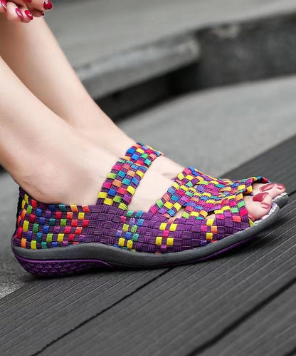 Knit Fabric Flat Shoes for Purple Splicing Peep Toe