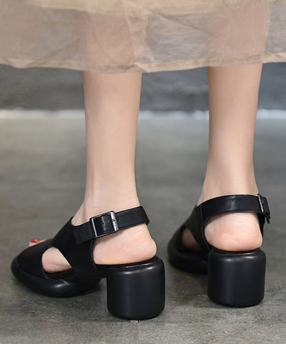 Black Cowhide Leather Buckle Strap Sandals