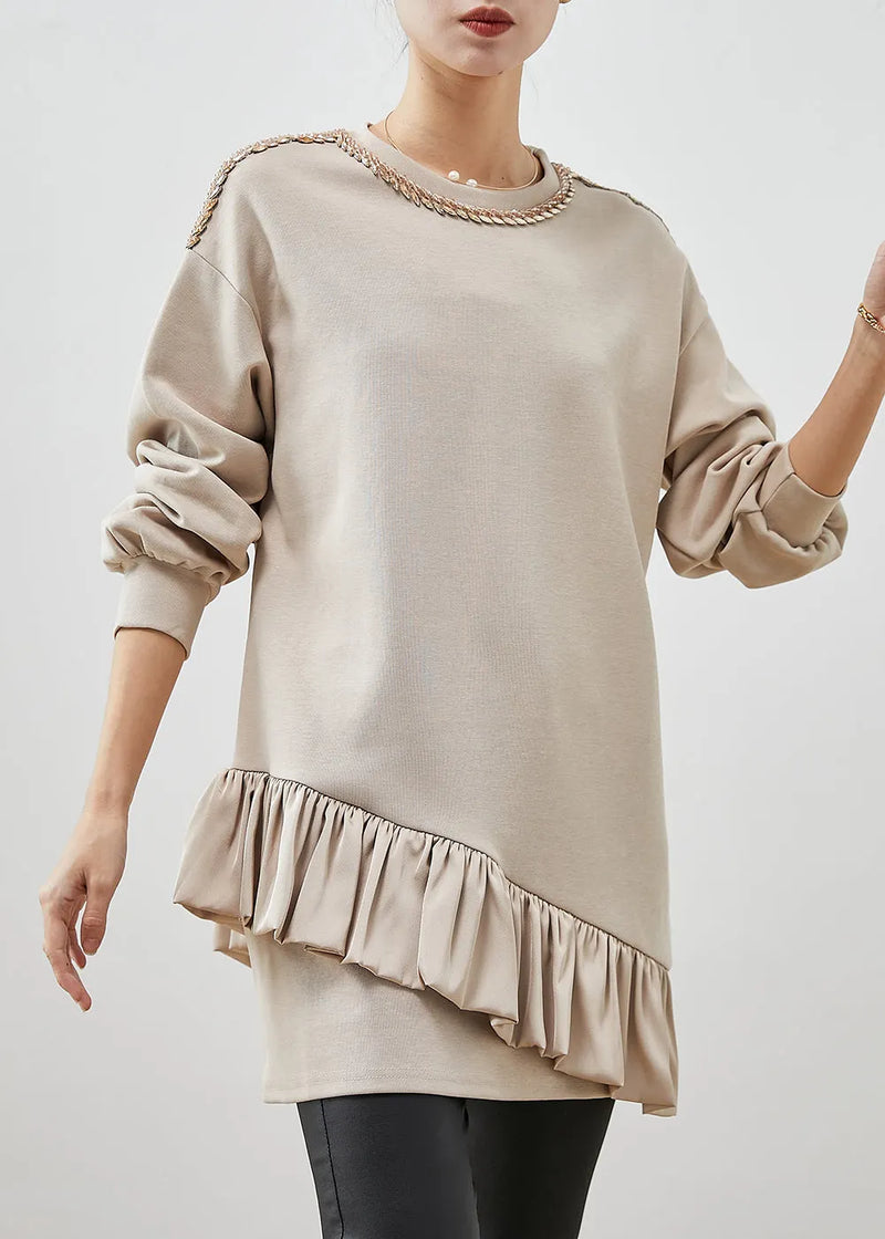 Beige Ruffles Patchwork Cotton Mini Dress Spring