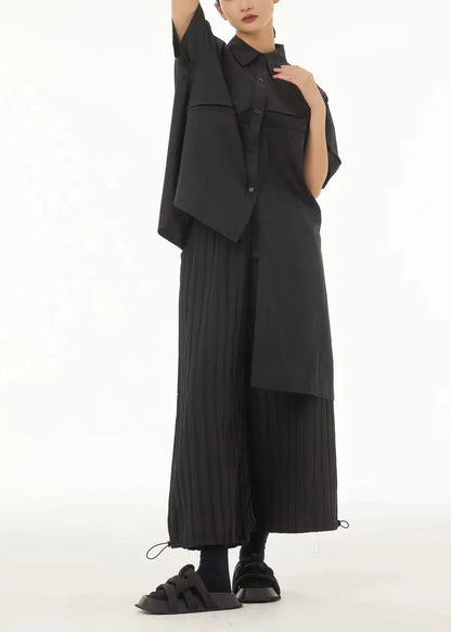 Unique Black Low High Design Cotton Blouses Summer