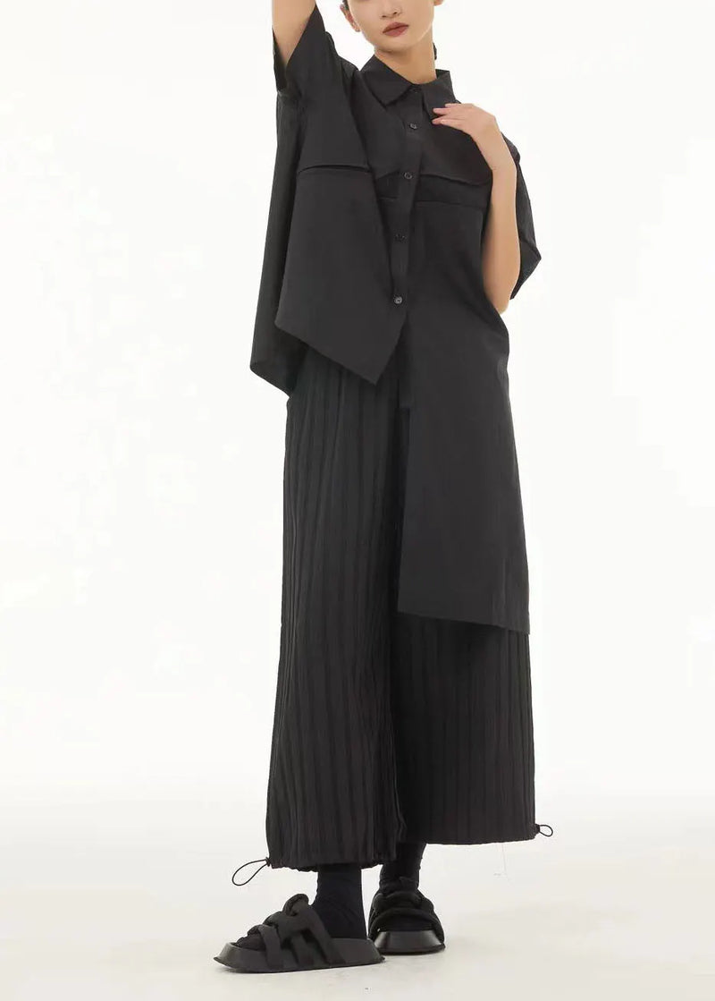 Unique Black Low High Design Cotton Blouses Summer