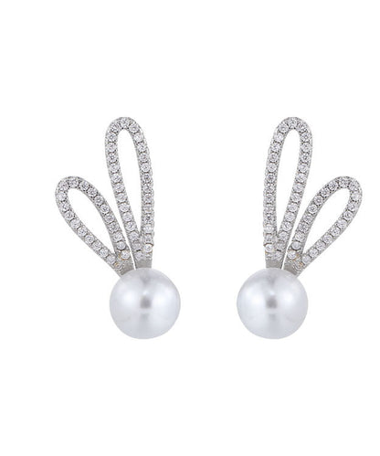Diy Silk Sterling Silver Zircon Pearl Little Rabbit Stud Earrings