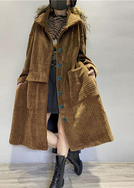 Coffee Pockets Button Corduroy Loose Fall Long Sleeve Coats