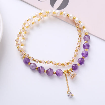Double Wrap Amethyst Aquamarine Pearl Healing Bracelet