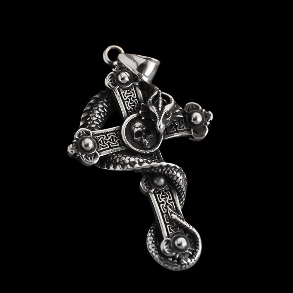Dragon Budded Cross Skull Pendant