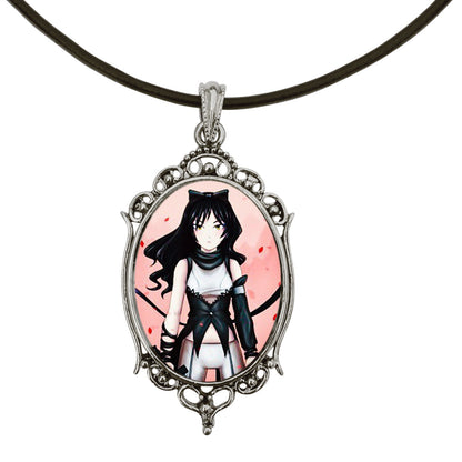 Blake From Rwby Anime Antique Silver Cameo Pendant on 18" Black Leather Cord Necklace