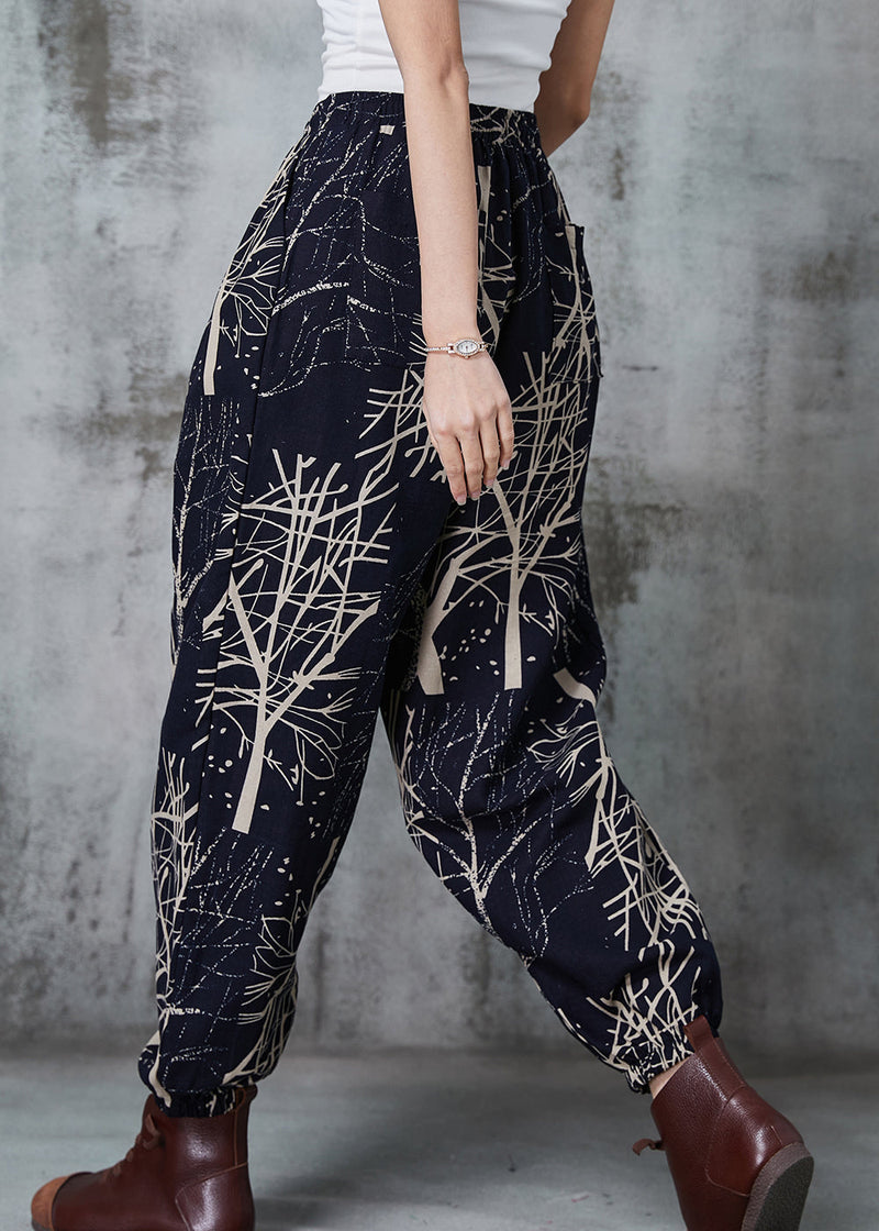 Black Oversized Print Cotton Harem Pants Spring