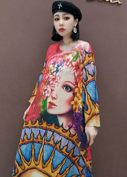 Red Print Knit Dress Spring