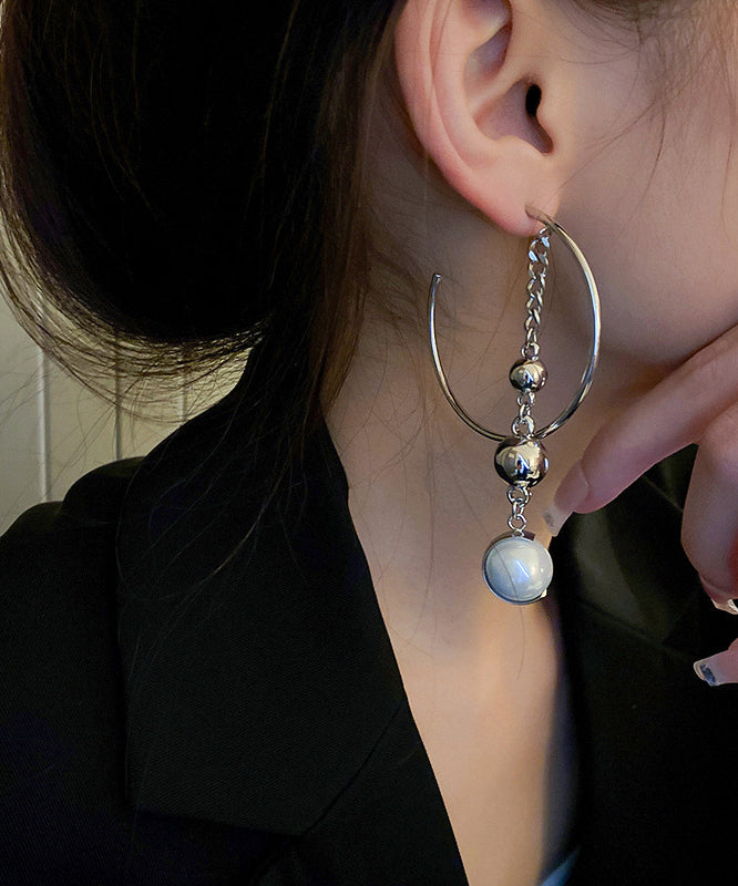 Vogue Silk Copper Pearl Geometry Chain Drop Earrings