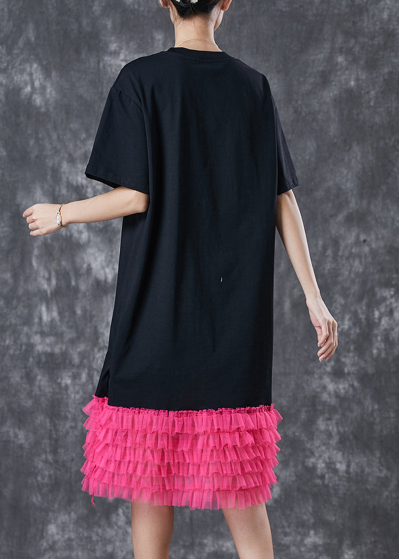Style Black Smiling Face Patchwork Cotton Vacation Dresses Summer