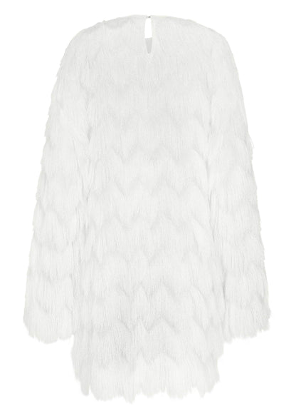 Italian White O-neck Tasseled Mid Dress Fall