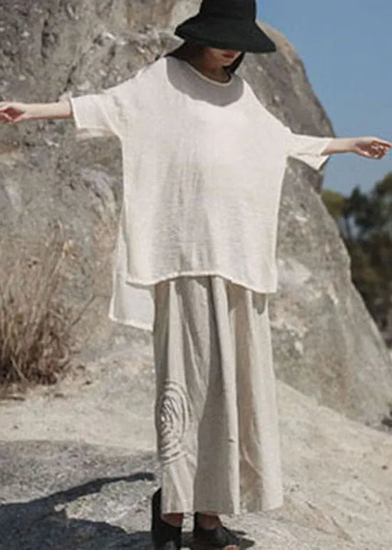 Unique Apricot Low High Design Side Open Cotton Tops Half Sleeve