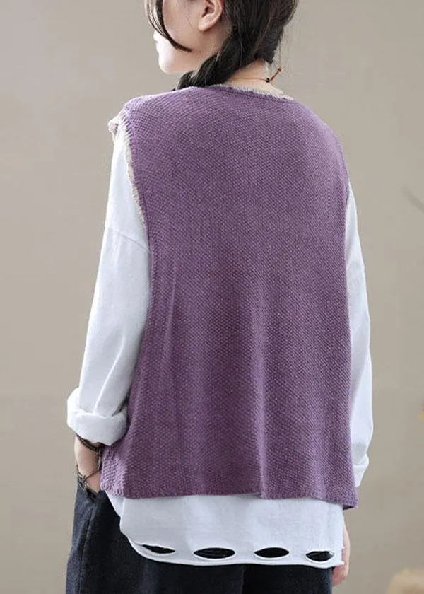 Style Khaki Embroideried Pockets Fall Shirt Knit Vest Sleeveless