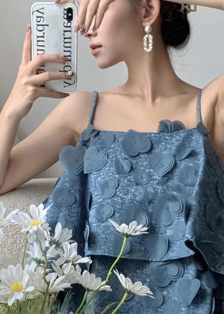 Original Design Dark Blue Heart Decorated Camisole Sleeveless