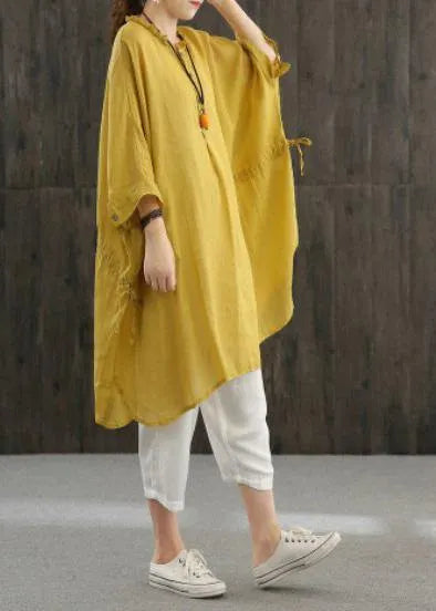 Yellow Shirts O Neck Cinched Top