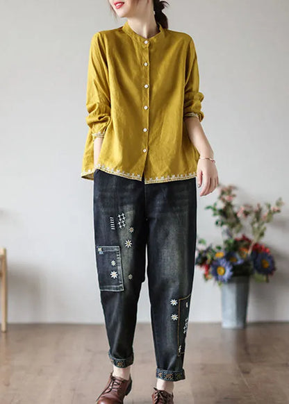 Style Red Embroideried Wrinkled Fall Top Long Sleeve