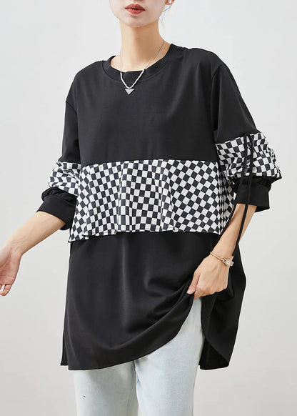 Italian Black Oversized Patchwork Warm Fleece Pullover Fall