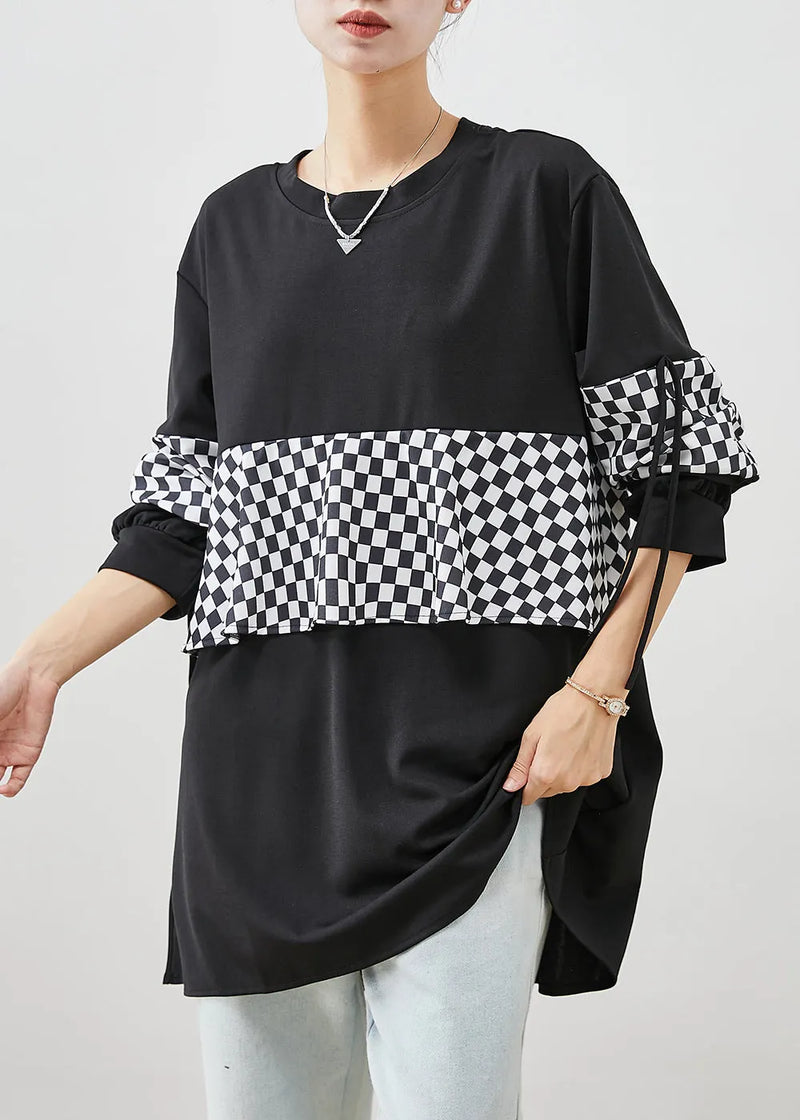 Italian Black Oversized Patchwork Warm Fleece Pullover Fall