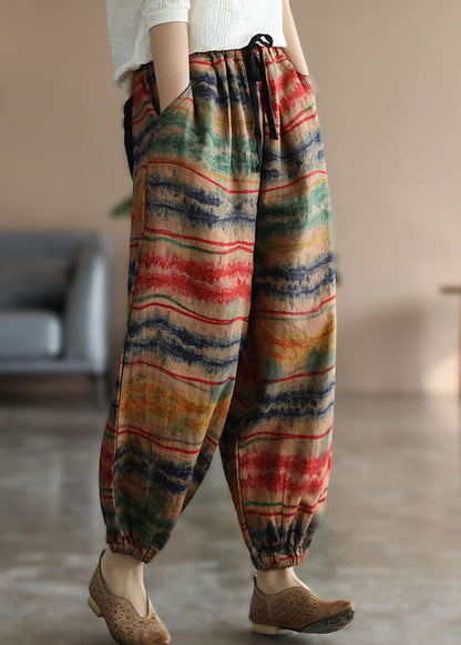 Colorblock Elastic Waist Pockets Patchwork Print Lantern Pants Spring