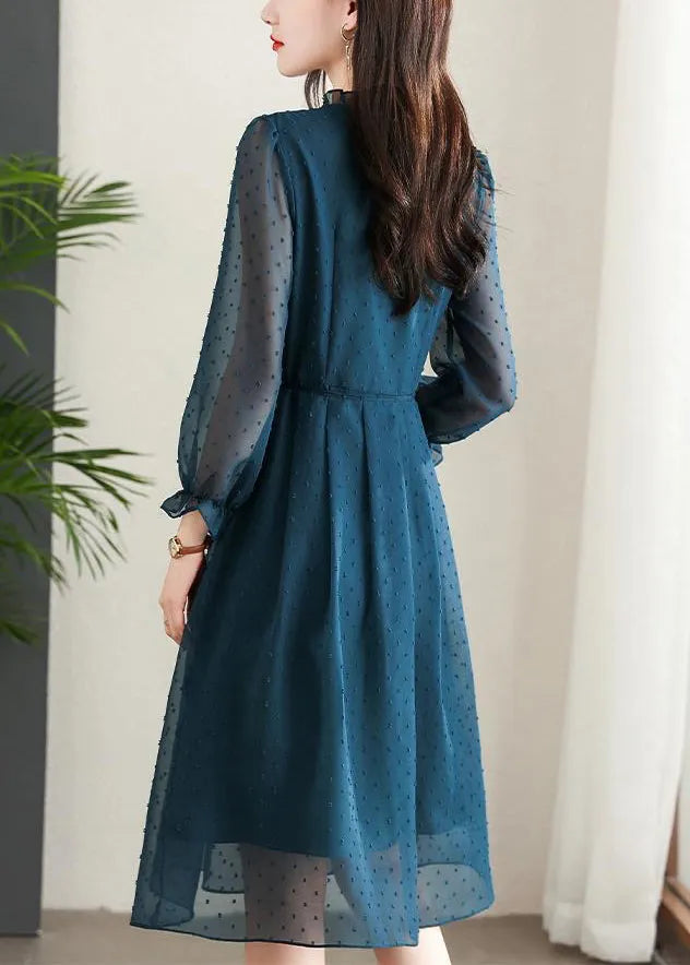 Navy Ruffled Tie Waist Patchwork Chiffon Dress Summer