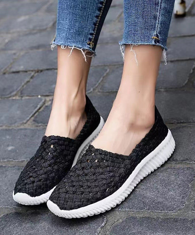 Pink Flat Shoes Knit Fabric Handmade Splicing