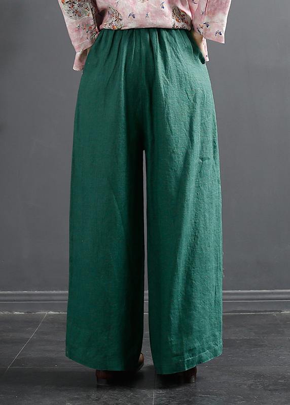 Retro Semi Elastic Waist Wide Leg Pants New Spring Hemp Color Pants