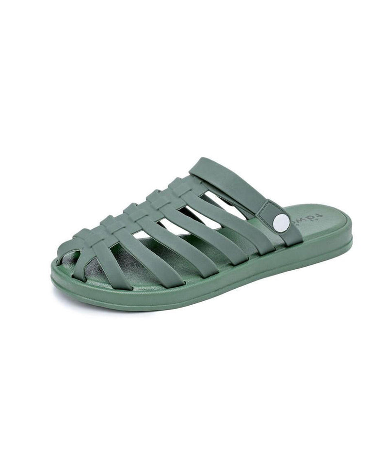 Splicing Hollow Out Black Slide Sandals