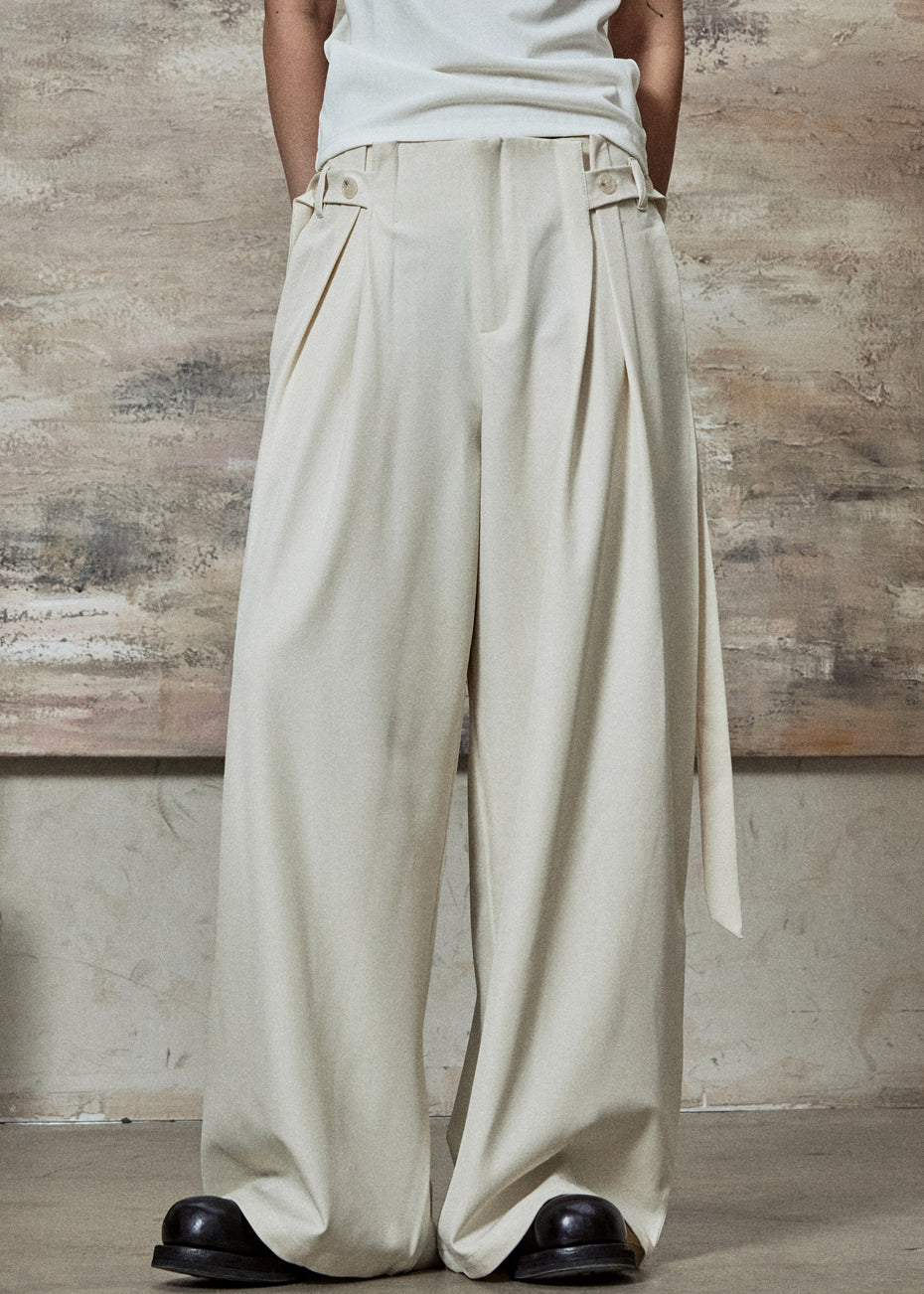 Apricot Original Design Pockets Spandex Wide Leg Pants High Wais