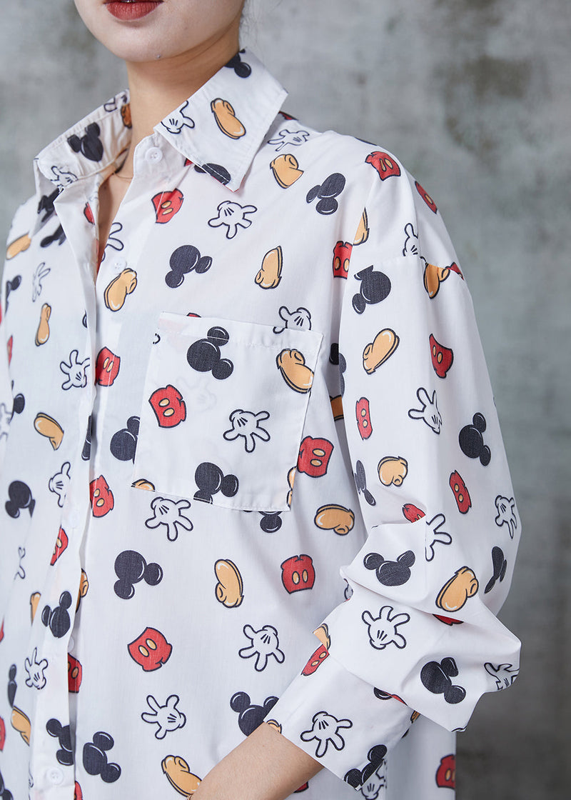 Diy White Oversized Print Cotton Blouse Top Spring