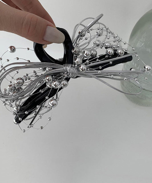 Black Acrylic Bow Round Beads Hairpin
