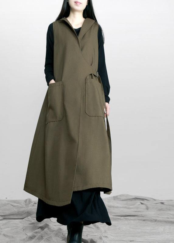 Army Green Asymmetrical Design Pockets Fall Long Waistcoat