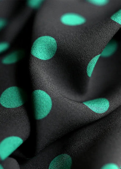Stylish Black O-neck Dot Print Draping Chiffon Shirt Short Sleeve