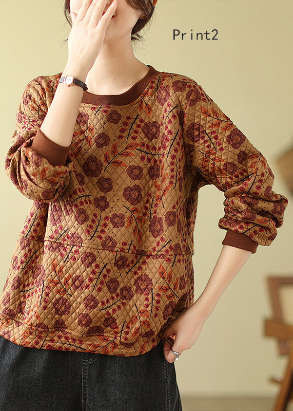 O Neck Print Fine Cotton Filled Pullover Top Winter